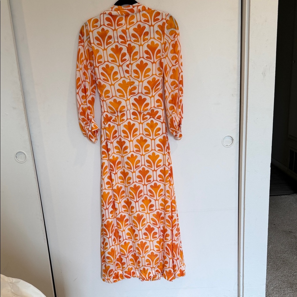 Anthropologie Orange and Cream Floral-Print Long Sleeve Maxi Dress - Picture 9 of 13